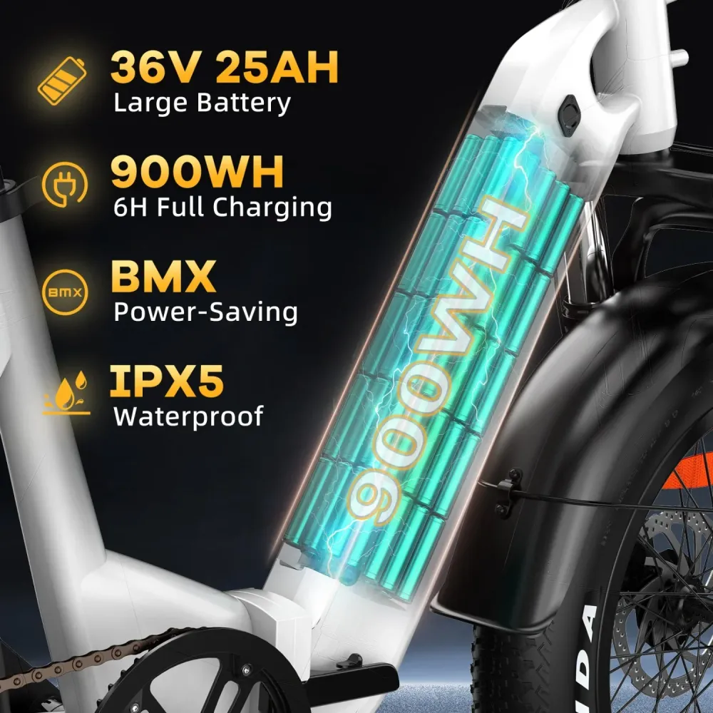 TTGO F6 Vélo Électrique - Moteur 250W Batterie 36V25AH Pneus de 20 Pouces Freins Hydrauliques - Blanc Vert