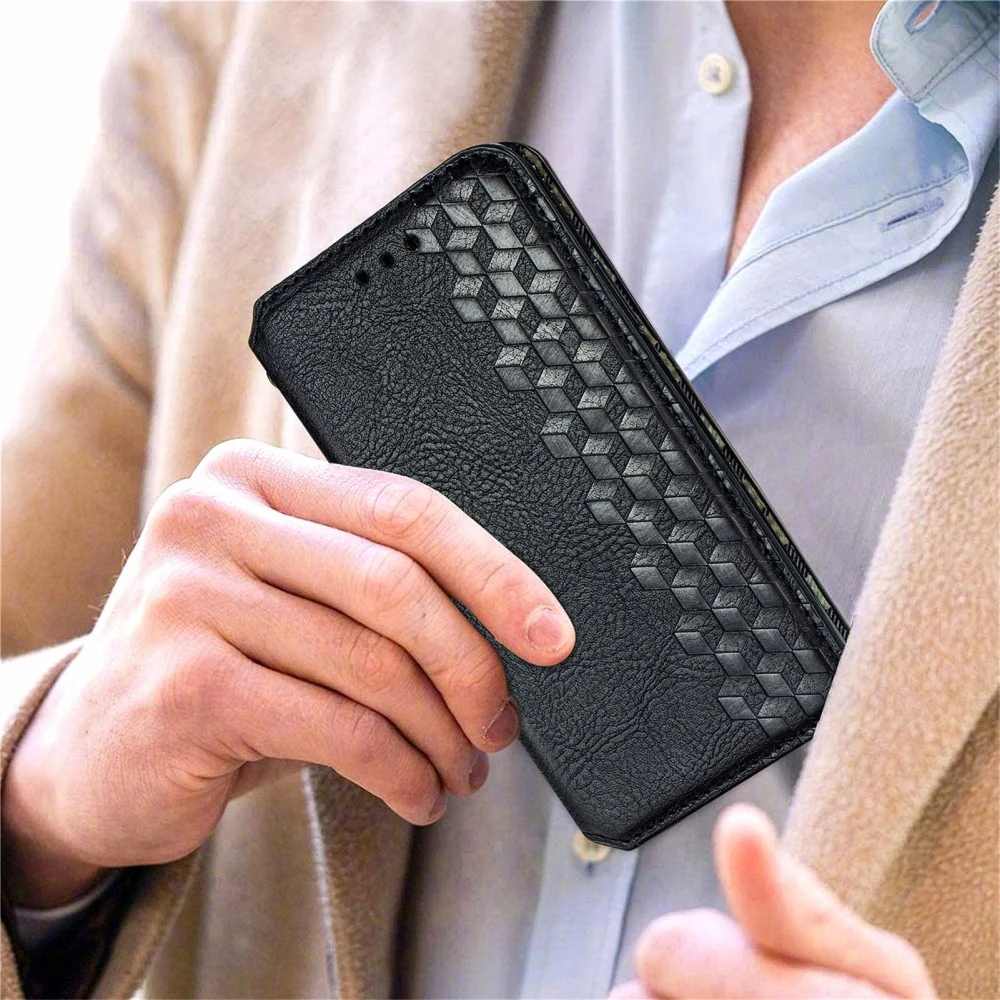 Étui en cuir avec une impression de losange élégante pour Motorola Moto G41 - Noir