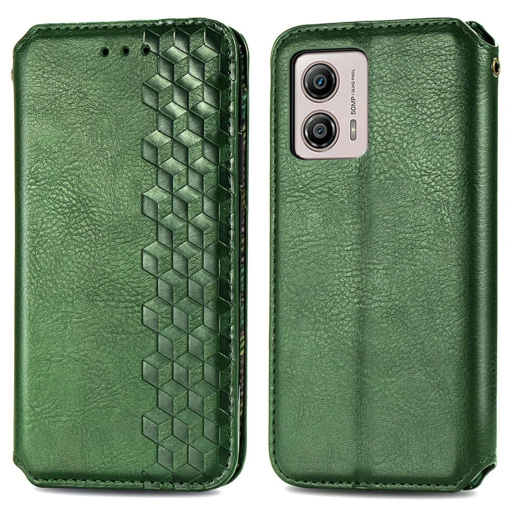 Étui en cuir avec une impression de losange élégante pour Motorola Moto G53 - Vert