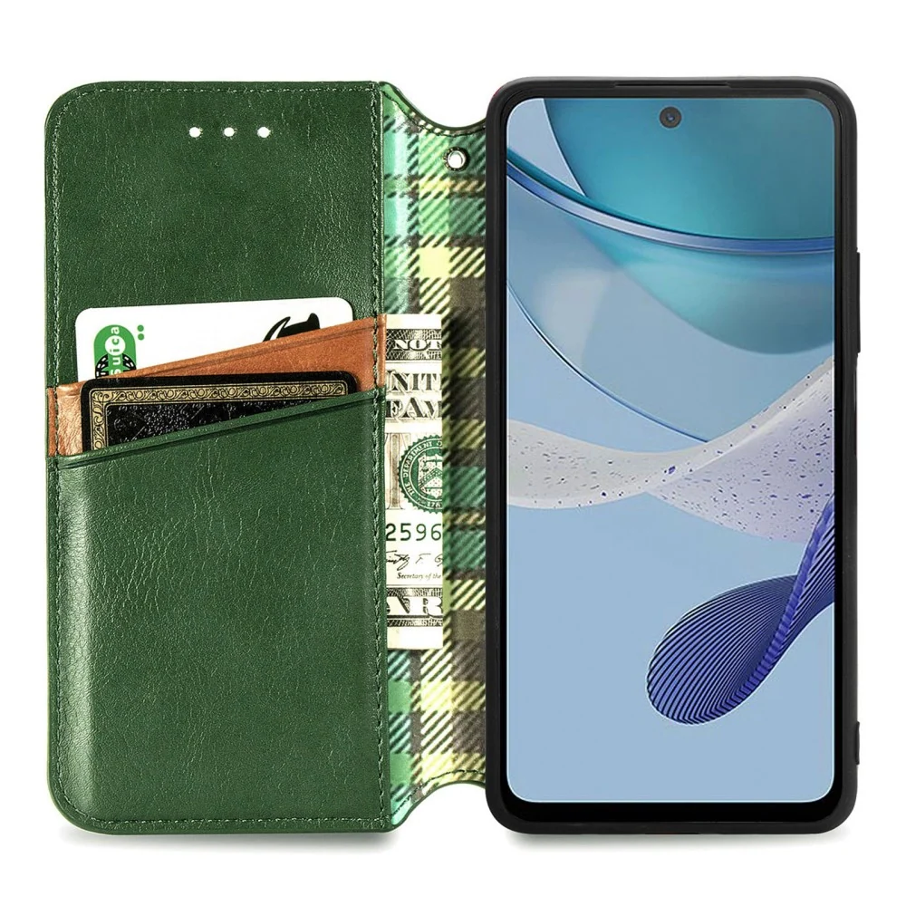 Étui en cuir avec une impression de losange élégante pour Motorola Moto G53 - Vert