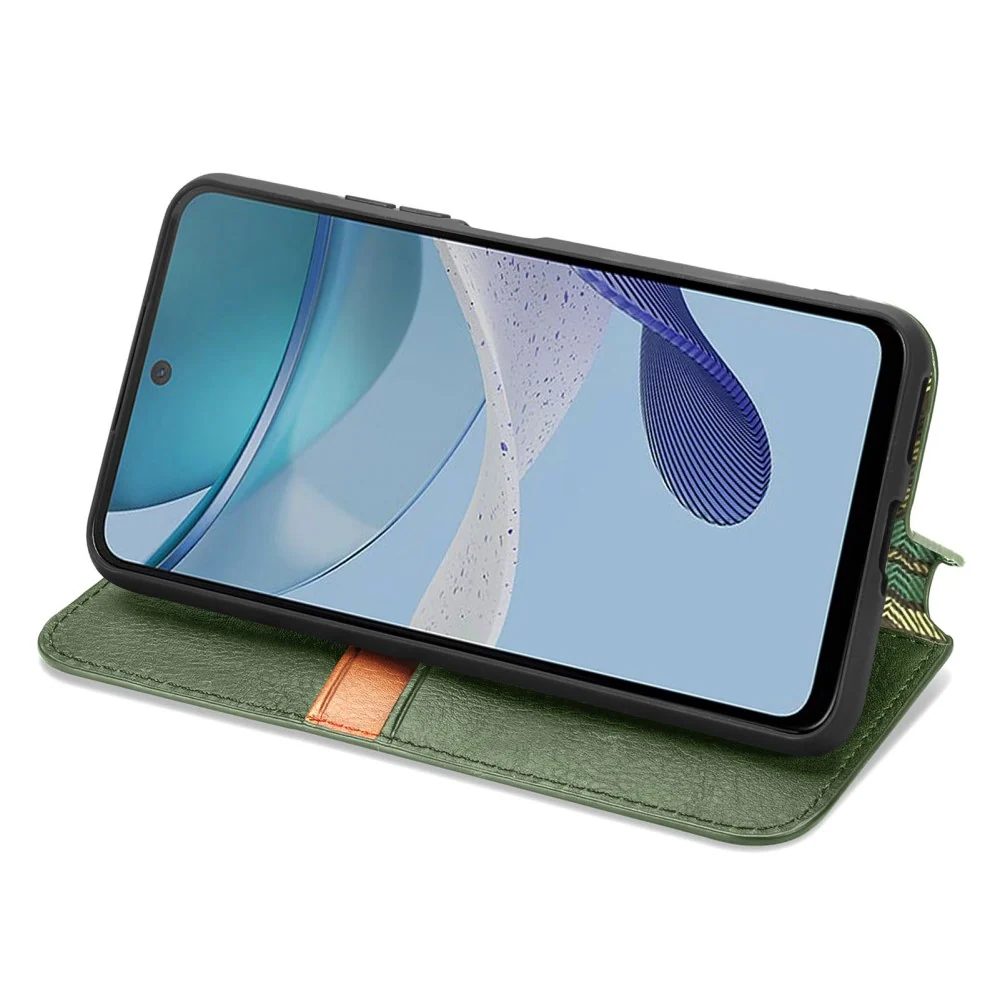 Étui en cuir avec une impression de losange élégante pour Motorola Moto G53 - Vert