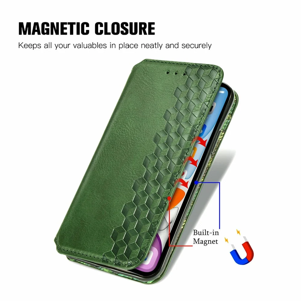 Étui en cuir avec une élégante empreinte de losange pour Motorola Moto G84 - Verte