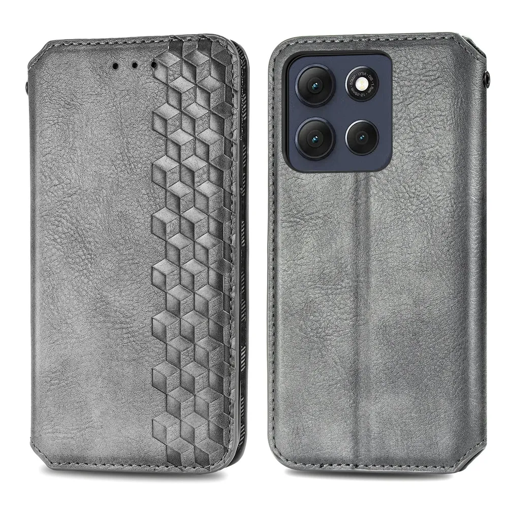 Étui en cuir avec une élégante empreinte de losange pour Motorola Moto G86 - Grise