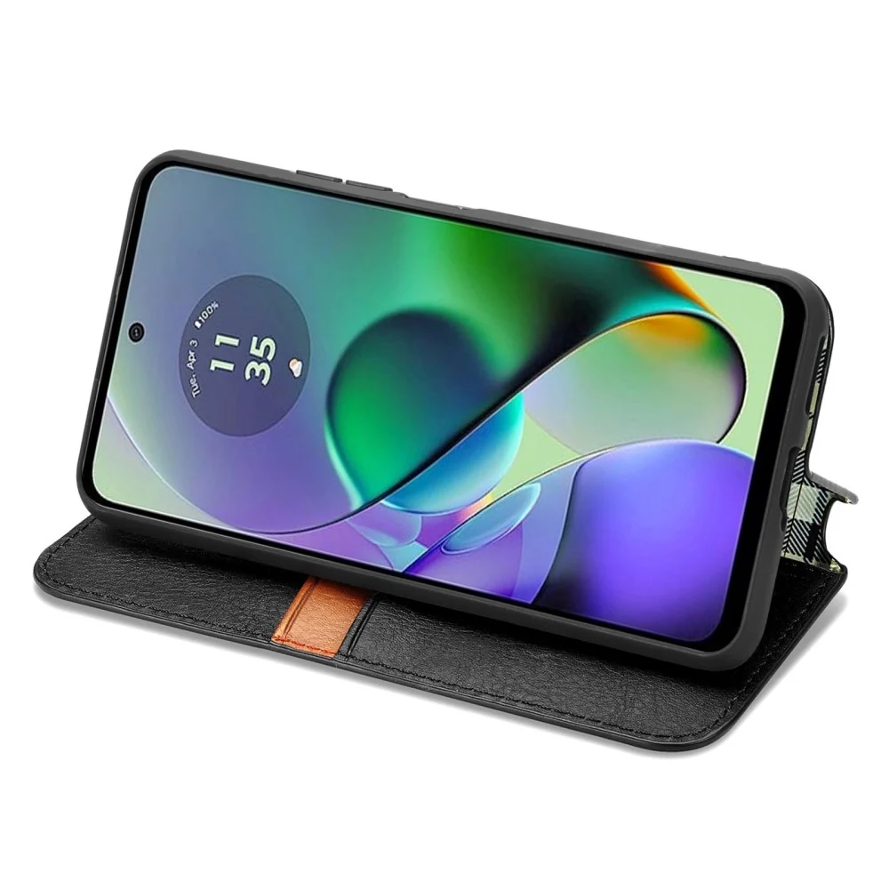 Étui en cuir pour Motorola Moto G54 avec une impression élégante de losange - Noir