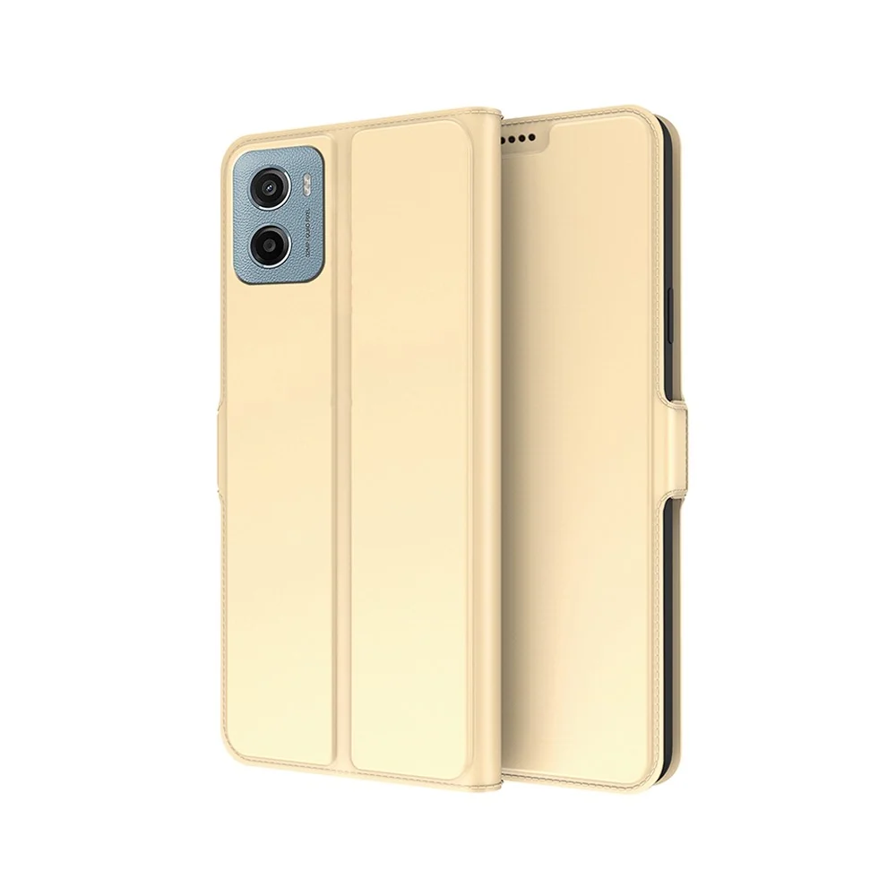 Étui en cuir synthétique haut de gamme lisse et fin pour Motorola Moto G06 / Motorola Moto G06 Power - D’Or