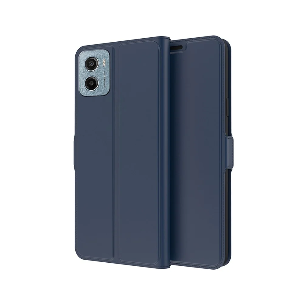 Étui en cuir synthétique haut de gamme lisse et fin pour Motorola Moto G06 / Motorola Moto G06 Power - Bleue