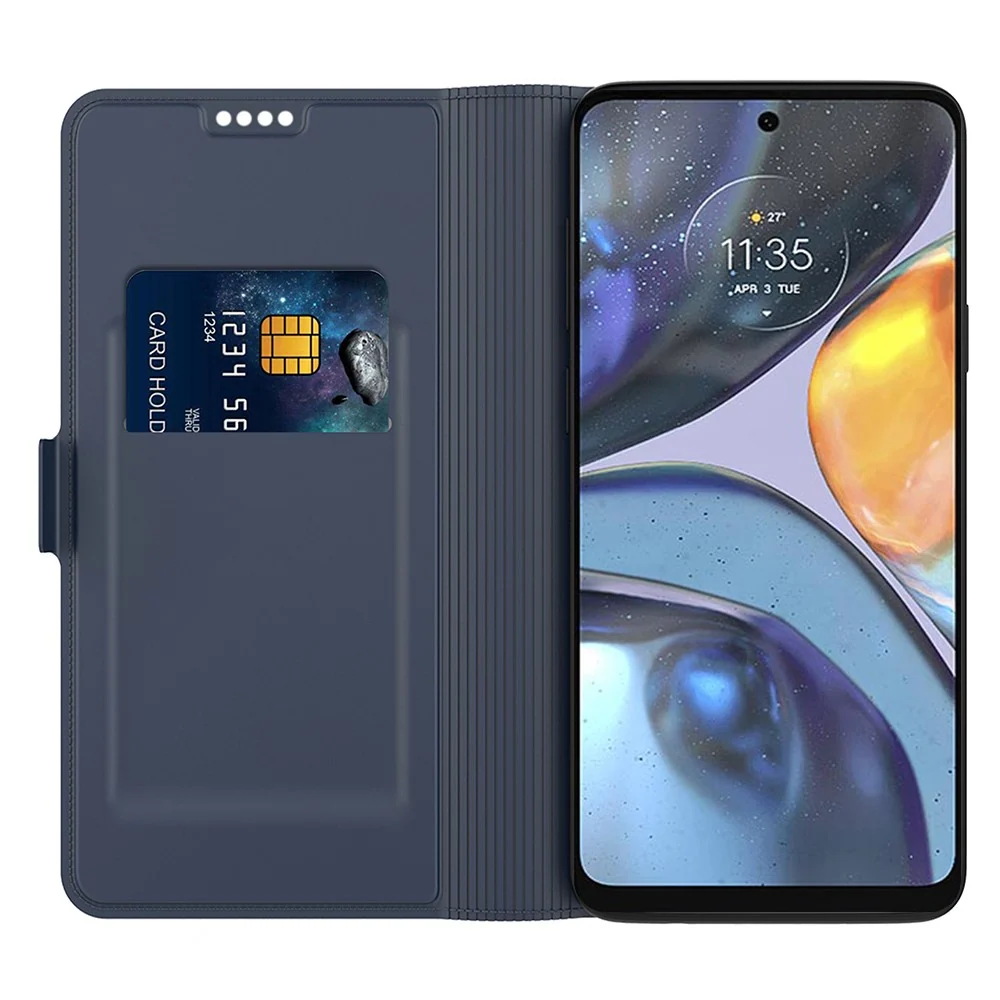 Étui en cuir synthétique haut de gamme lisse et fin pour Motorola Moto G06 / Motorola Moto G06 Power - Bleue