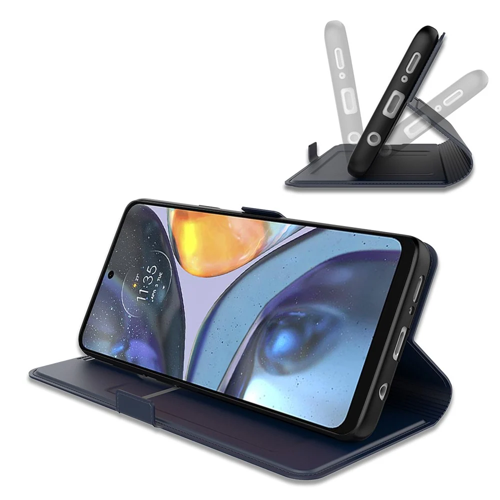 Étui en cuir synthétique haut de gamme lisse et fin pour Motorola Moto G06 / Motorola Moto G06 Power - Bleue