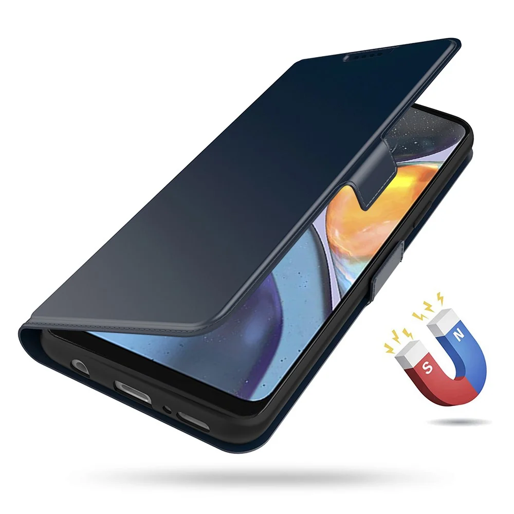 Étui en cuir synthétique haut de gamme lisse et fin pour Motorola Moto G06 / Motorola Moto G06 Power - Bleue