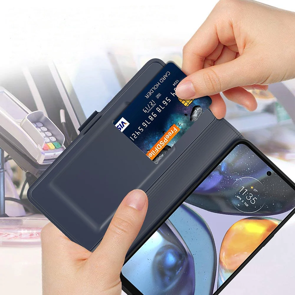 Étui en cuir synthétique haut de gamme lisse et fin pour Motorola Moto G06 / Motorola Moto G06 Power - Bleue