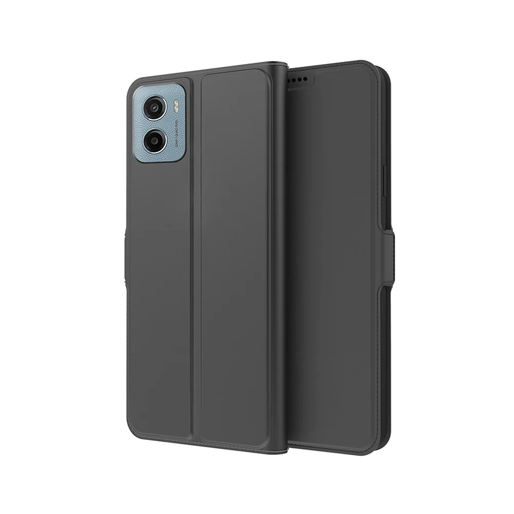 Étui en cuir synthétique haut de gamme lisse et fin pour Motorola Moto G06 / Motorola Moto G06 Power - Noire