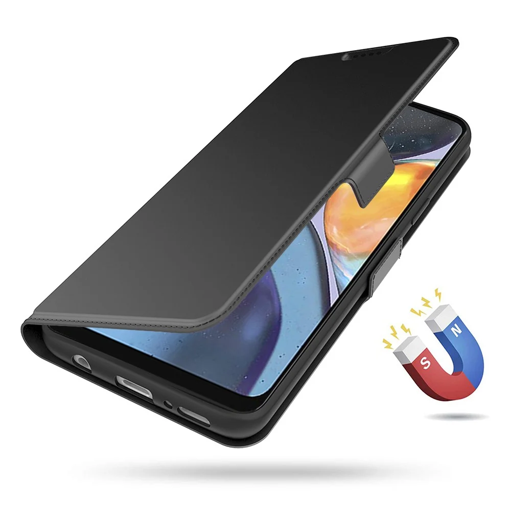 Étui en cuir synthétique haut de gamme lisse et fin pour Motorola Moto G06 / Motorola Moto G06 Power - Noire