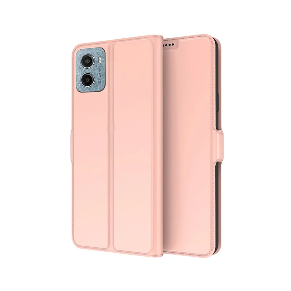 Étui en cuir synthétique haut de gamme lisse et fin pour Motorola Moto G06 / Motorola Moto G06 Power - Or Rose