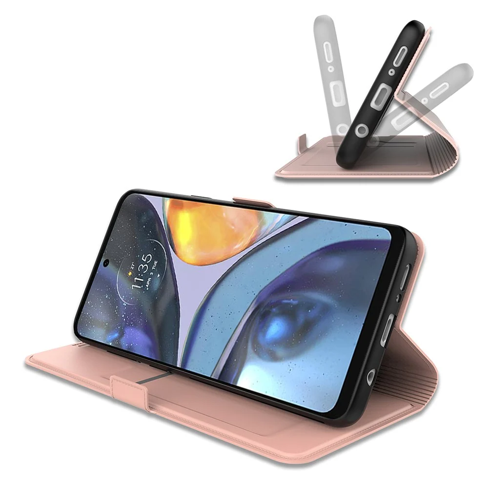 Étui en cuir synthétique haut de gamme lisse et fin pour Motorola Moto G06 / Motorola Moto G06 Power - Or Rose