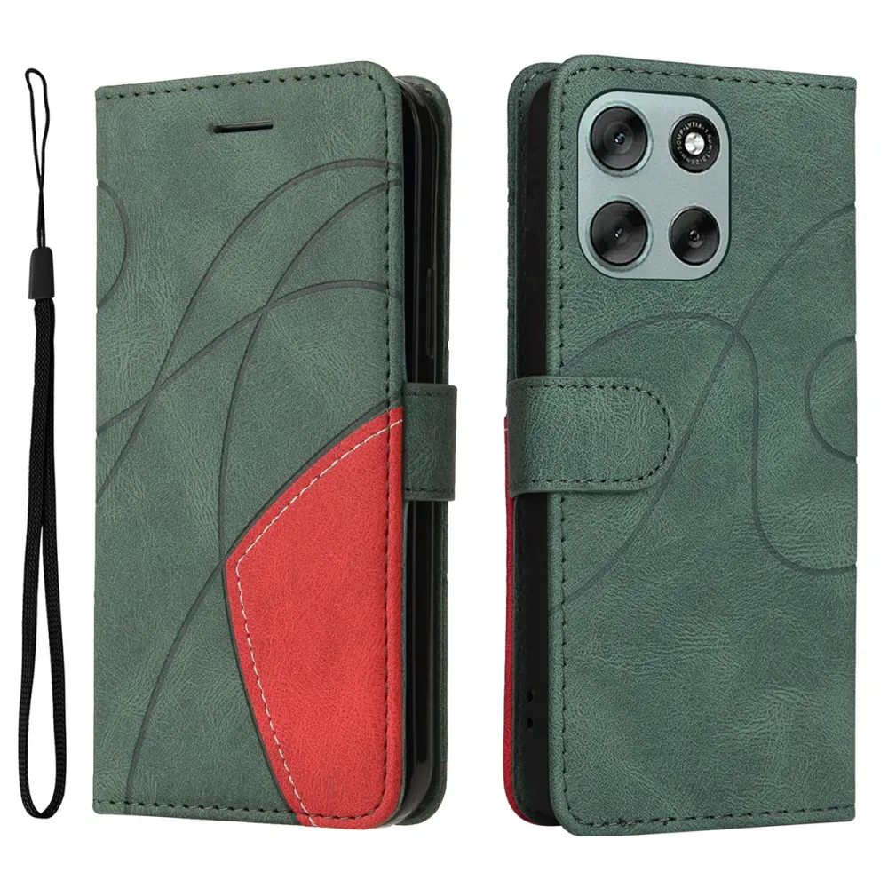 Étui en cuir texturé avec sangle pour Motorola Moto G56 - Verte