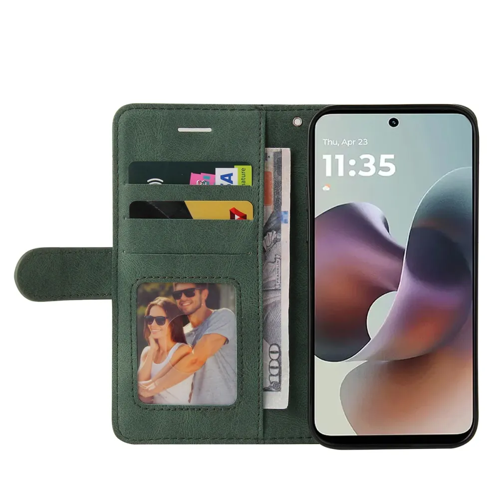 Étui en cuir texturé avec sangle pour Motorola Moto G56 - Verte