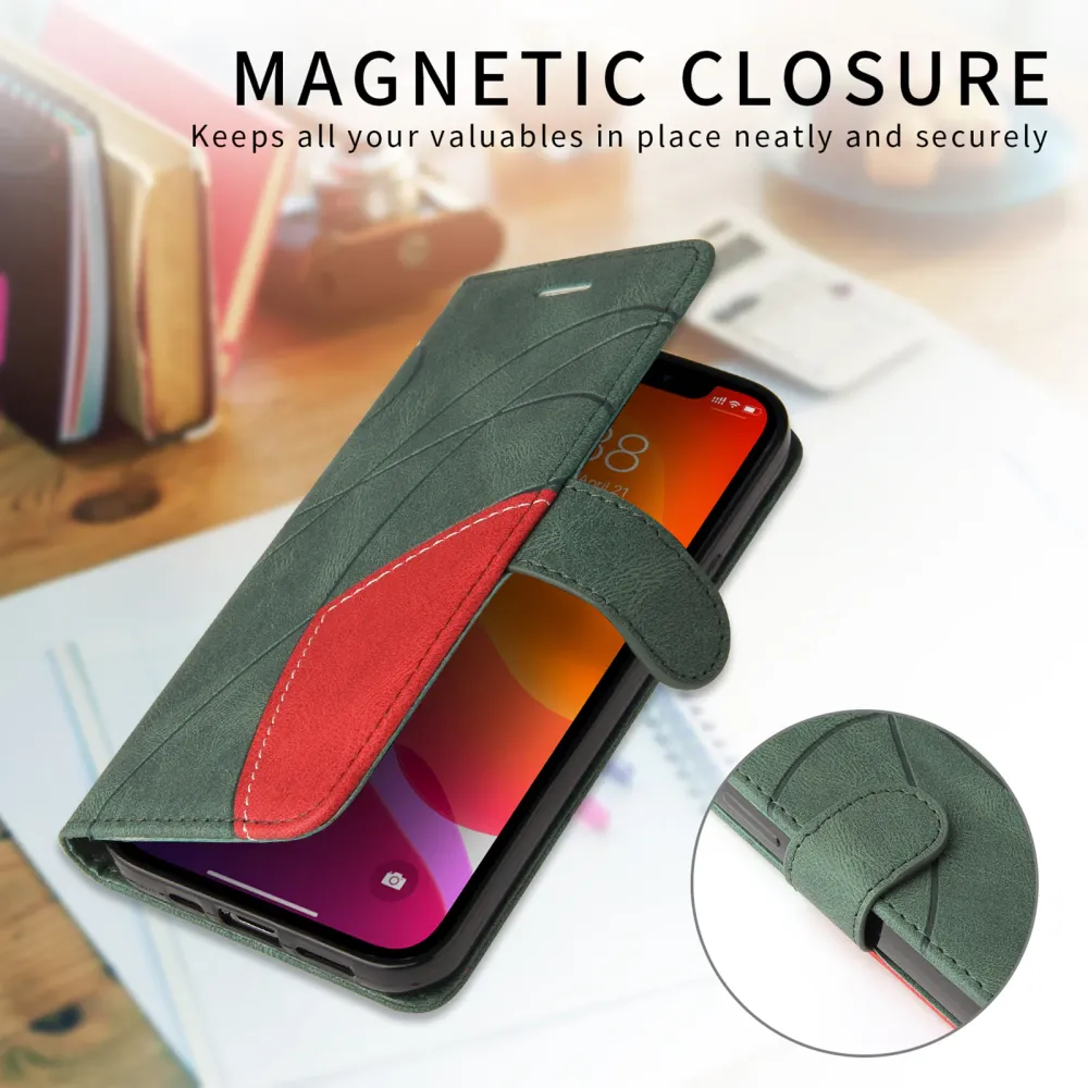 Étui en cuir texturé avec sangle pour Motorola Moto G56 - Verte