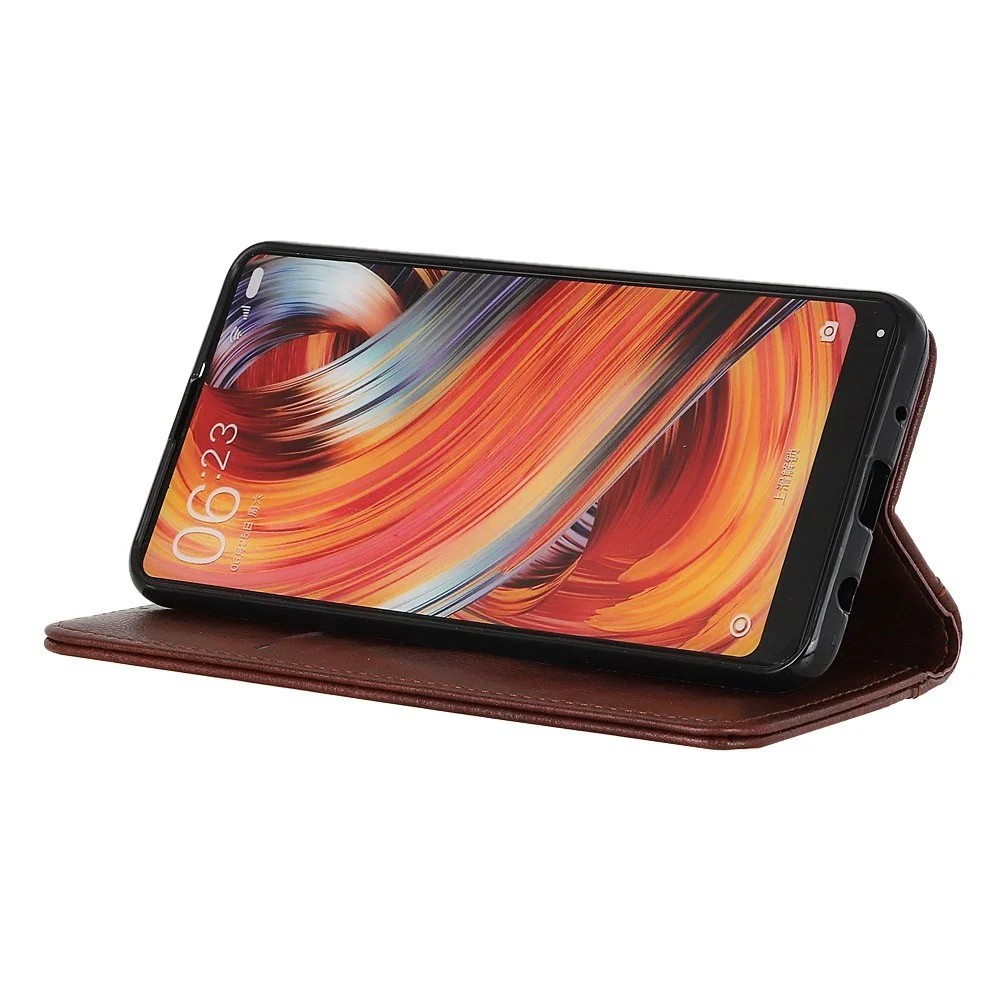 Étui en cuir véritable avec fermeture magnétique pour Motorola Moto G06 - Marron