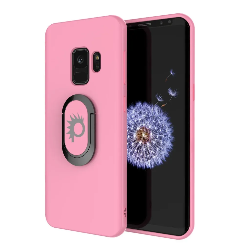 Étui Galaxy S9, Punkcase Magnetix Housse de protection en TPU avec béquille, support de poignée en anneau et plaque métall...