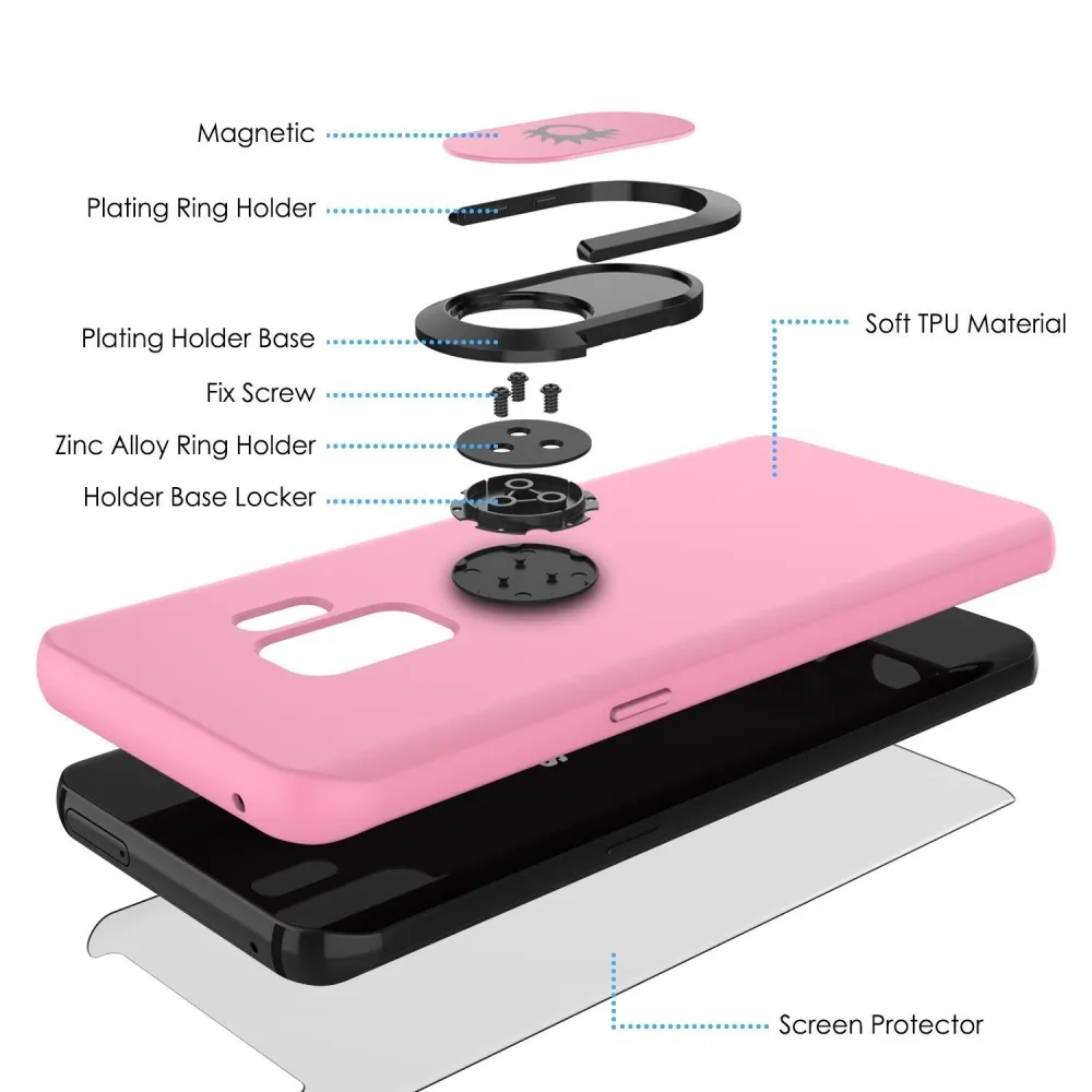 Étui Galaxy S9, Punkcase Magnetix Housse de protection en TPU avec béquille, support de poignée en anneau et plaque métall...