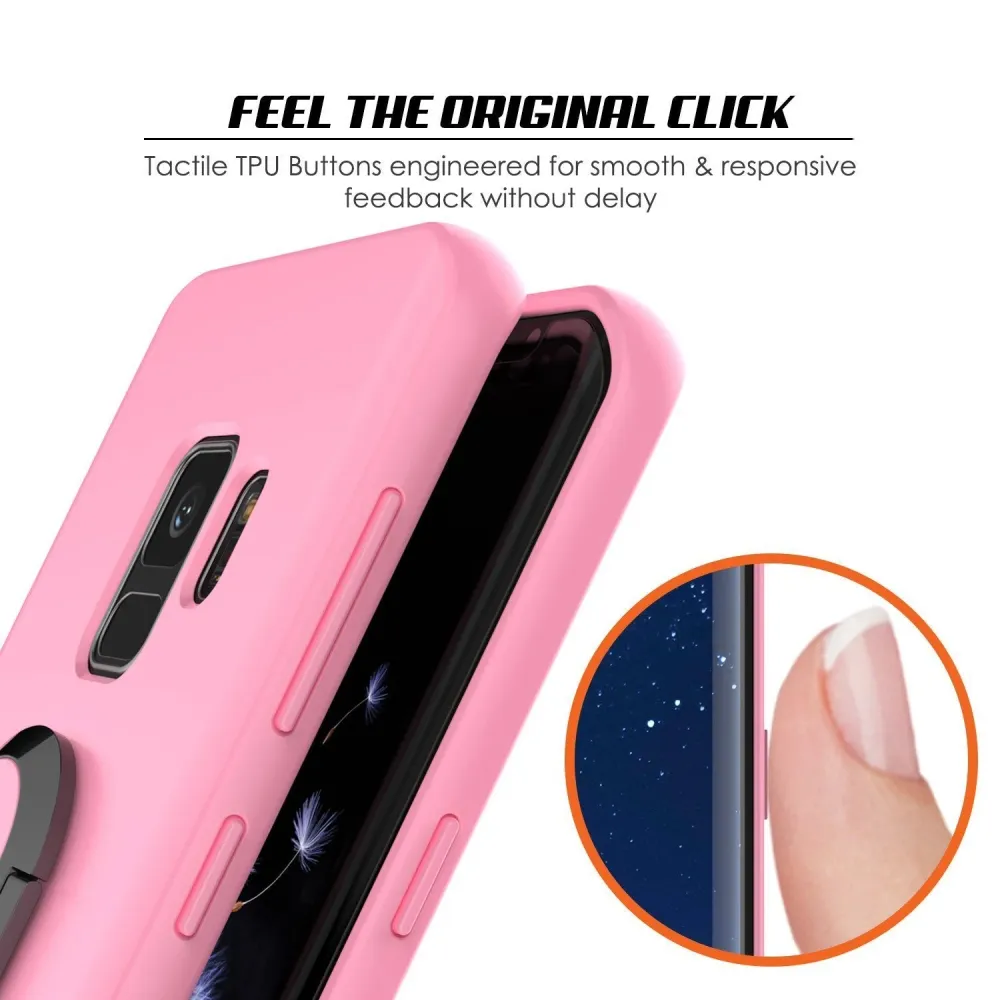 Étui Galaxy S9, Punkcase Magnetix Housse de protection en TPU avec béquille, support de poignée en anneau et plaque métall...