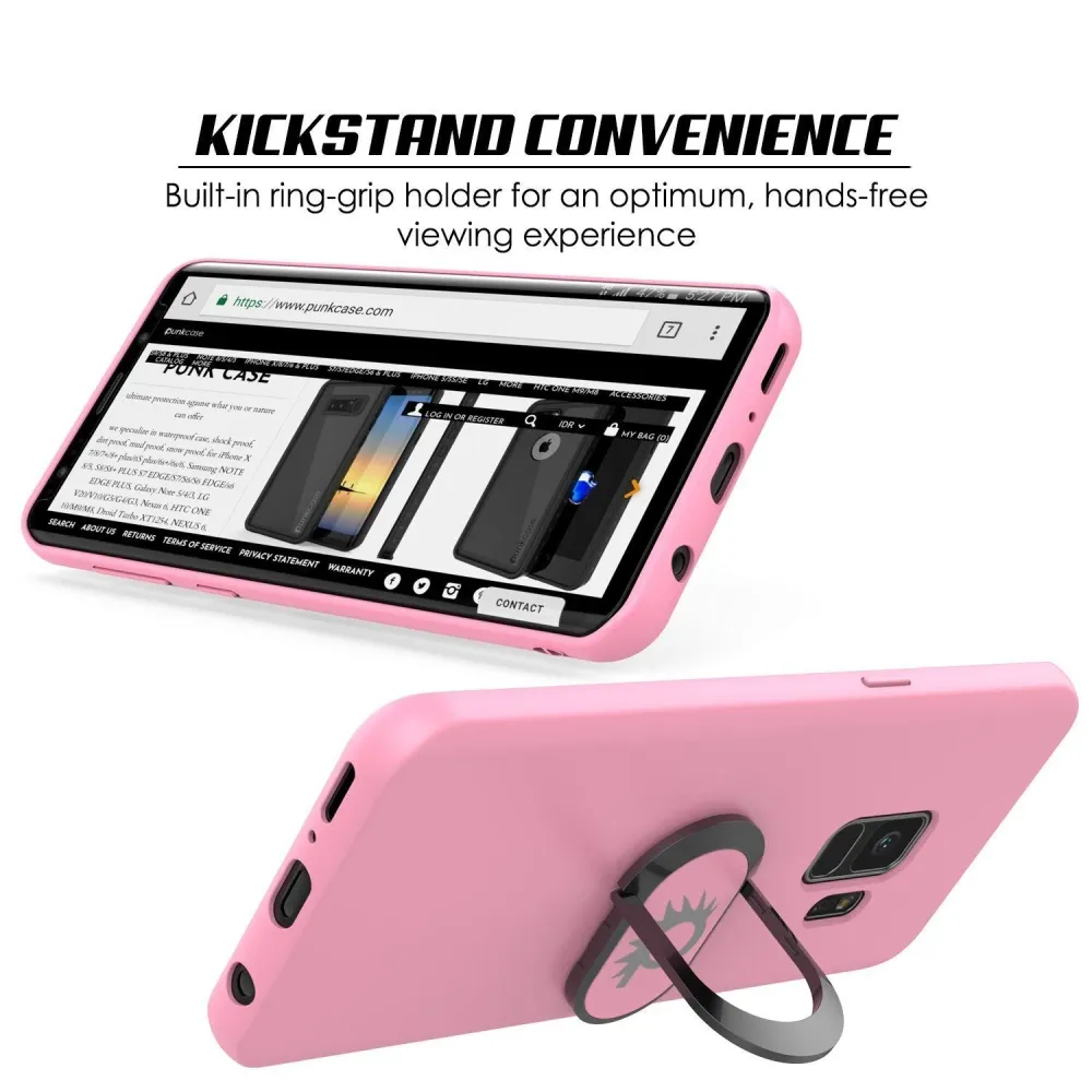 Étui Galaxy S9, Punkcase Magnetix Housse de protection en TPU avec béquille, support de poignée en anneau et plaque métall...