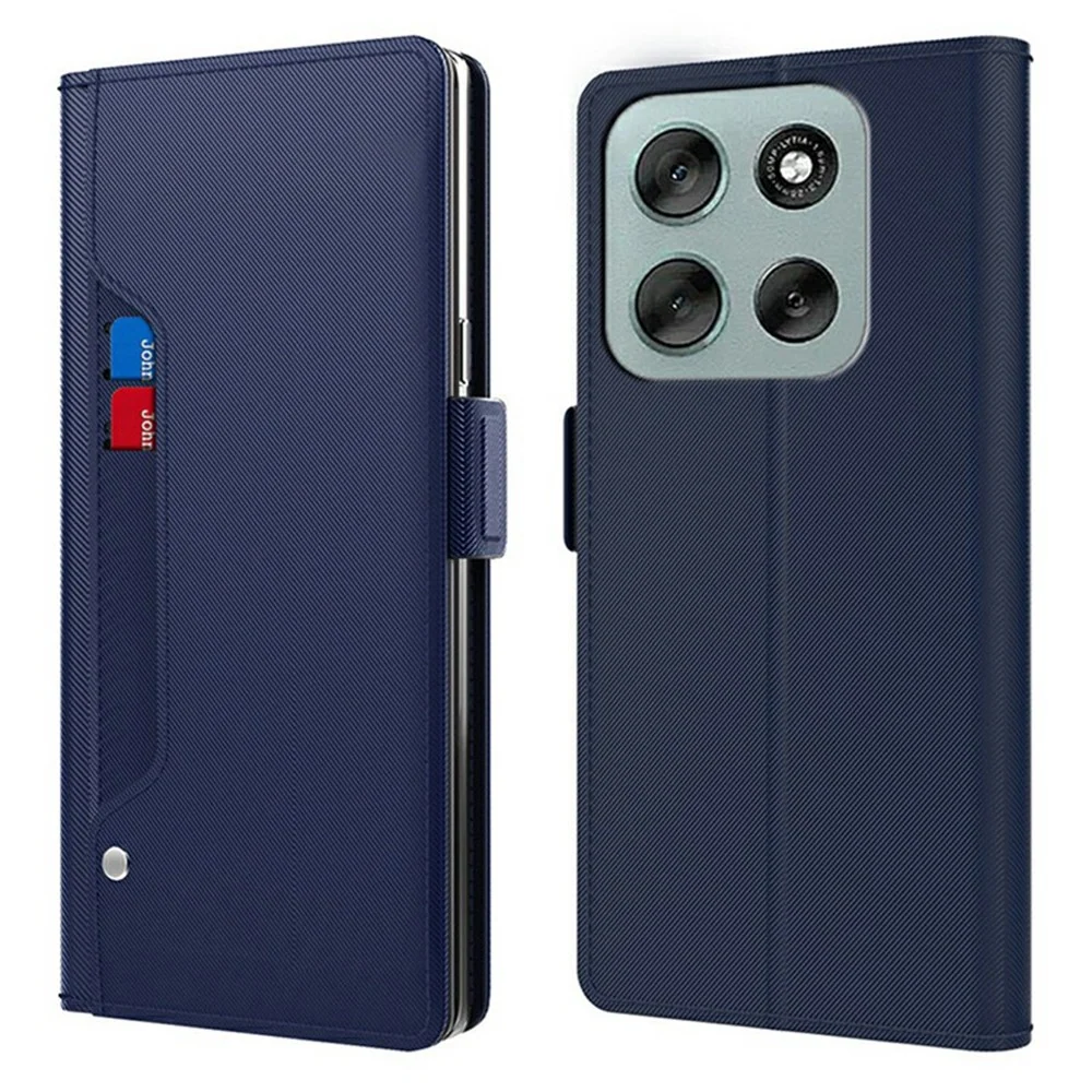 Étui de téléphone avec miroir de maquillage et design élégant pour Motorola Moto G56 - Bleue