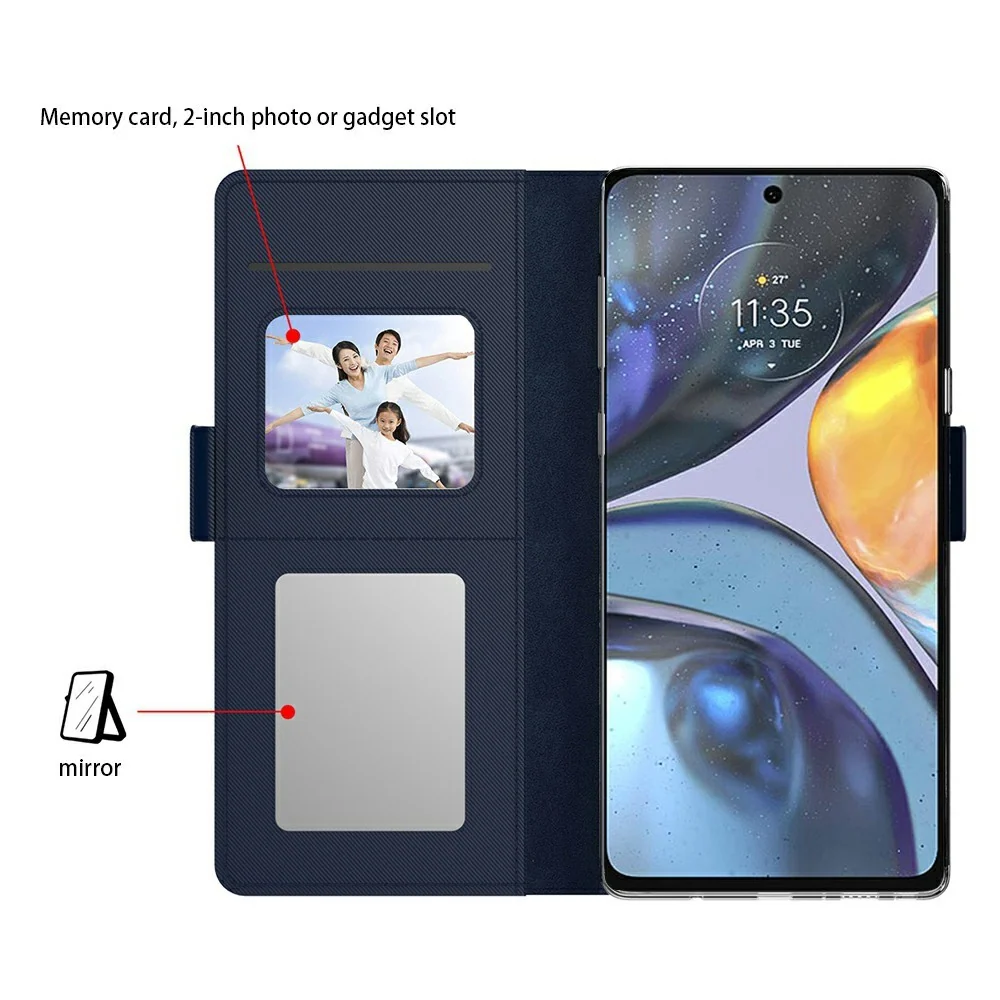Étui de téléphone avec miroir de maquillage et design élégant pour Motorola Moto G56 - Bleue