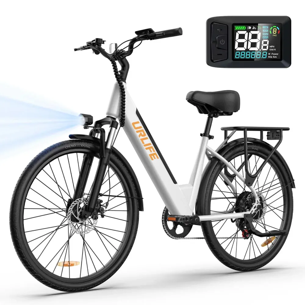 Vélo électrique URLIFE E26 - Moteur 250W batterie 48V10.4Ah pneus 26 pouces freins à disque - Blanc