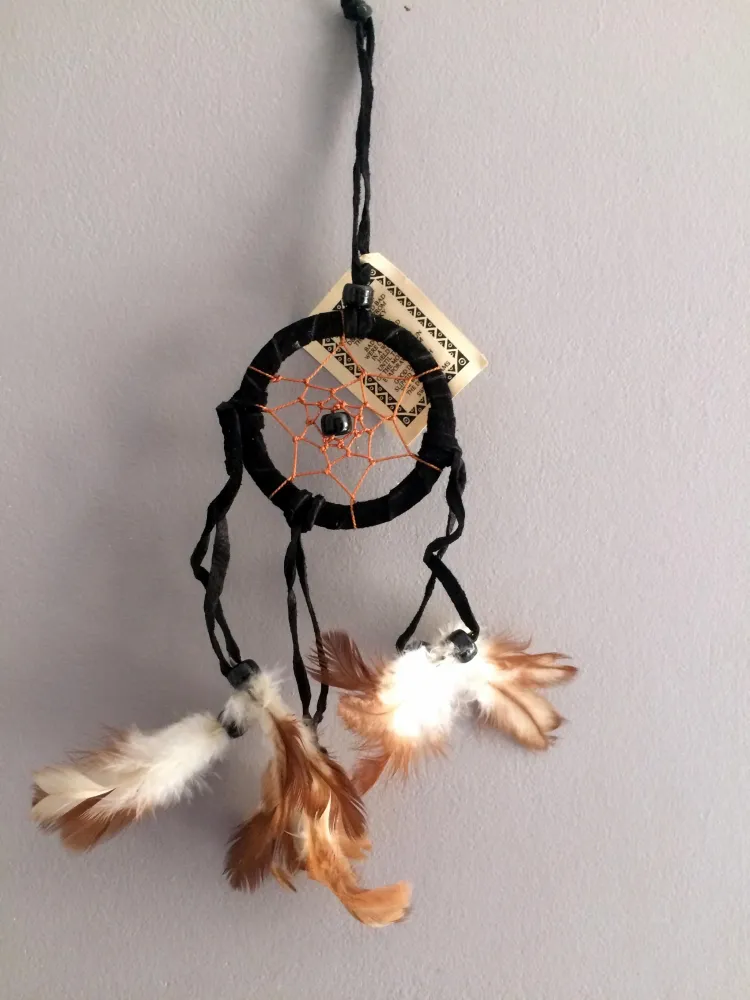 Attrape-rêves dreamcatcher noir en cuir et plumes pour voiture, caravane, etc... vendor-unknown