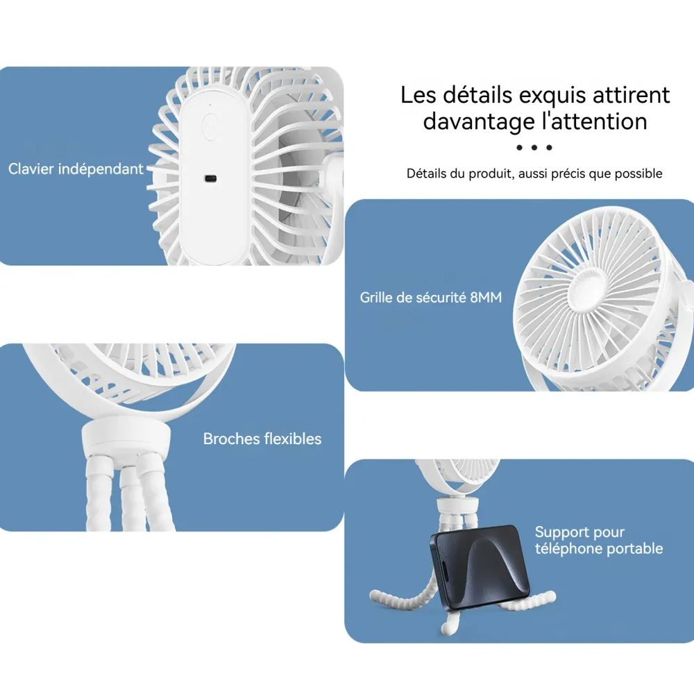 Ventilateur octopus de voiture extérieur pour enfants Le ventilateur peut être fixé de manière aléatoire de bureau pliable...