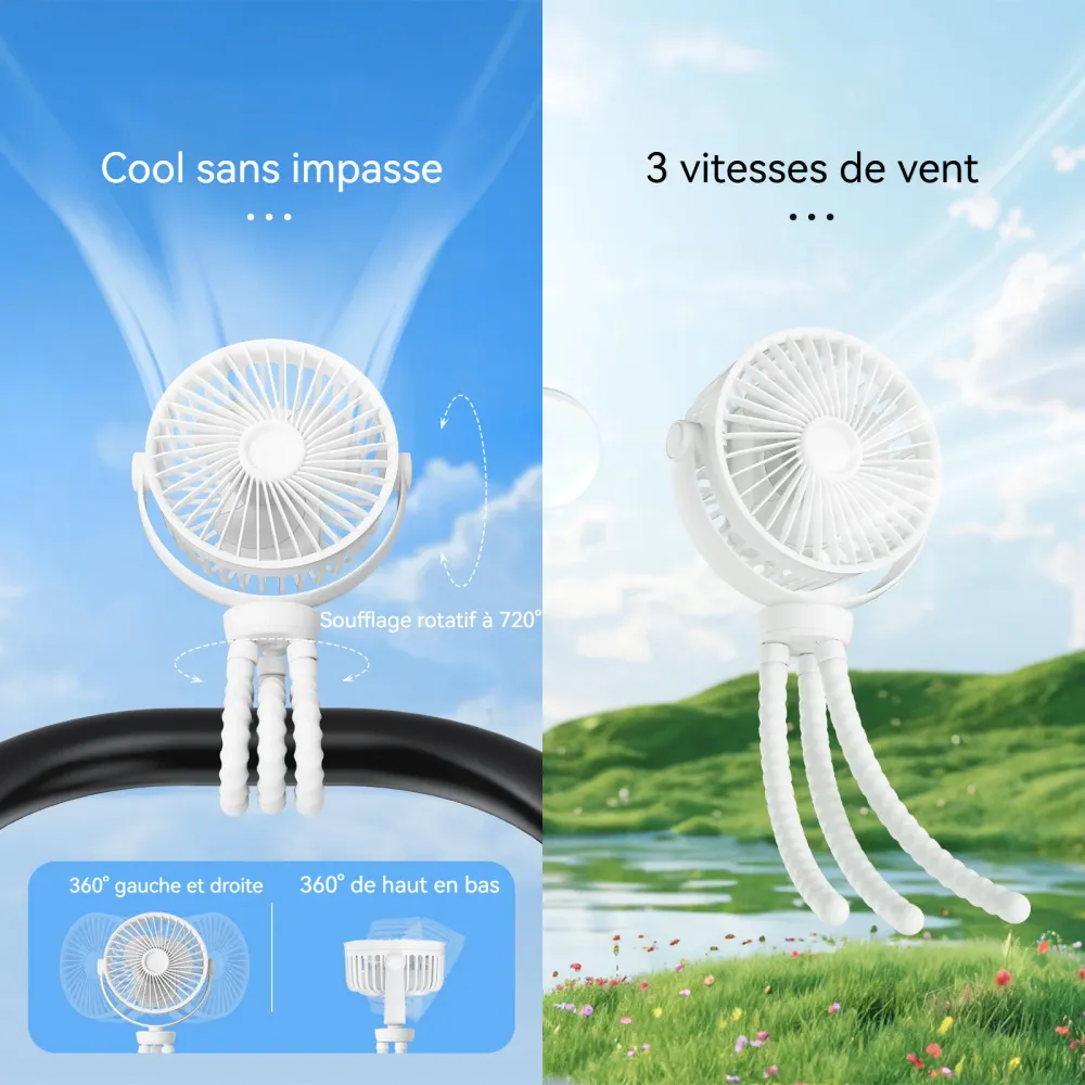 Ventilateur octopus de voiture extérieur pour enfants Le ventilateur peut être fixé de manière aléatoire de bureau pliable...