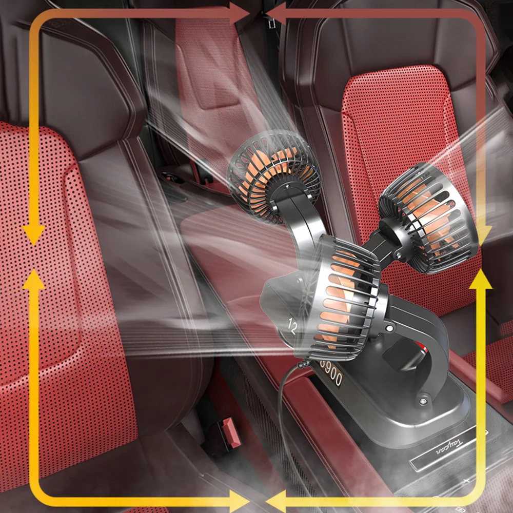 Ventilateur de voiture Réglage à 2 vitesses Rotation à 360 degrés Ajustement vers le haut et vers le bas Ventilateur à tro...