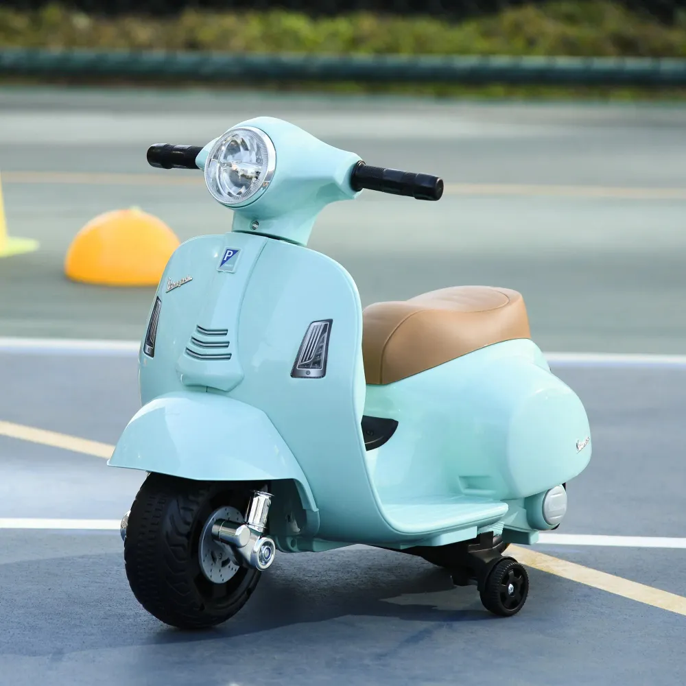 VESPA moto enfant véhicule électrique 18-36 mois 3 km/h lumière LED son PP plastique métal vert 66,5x38x52cm