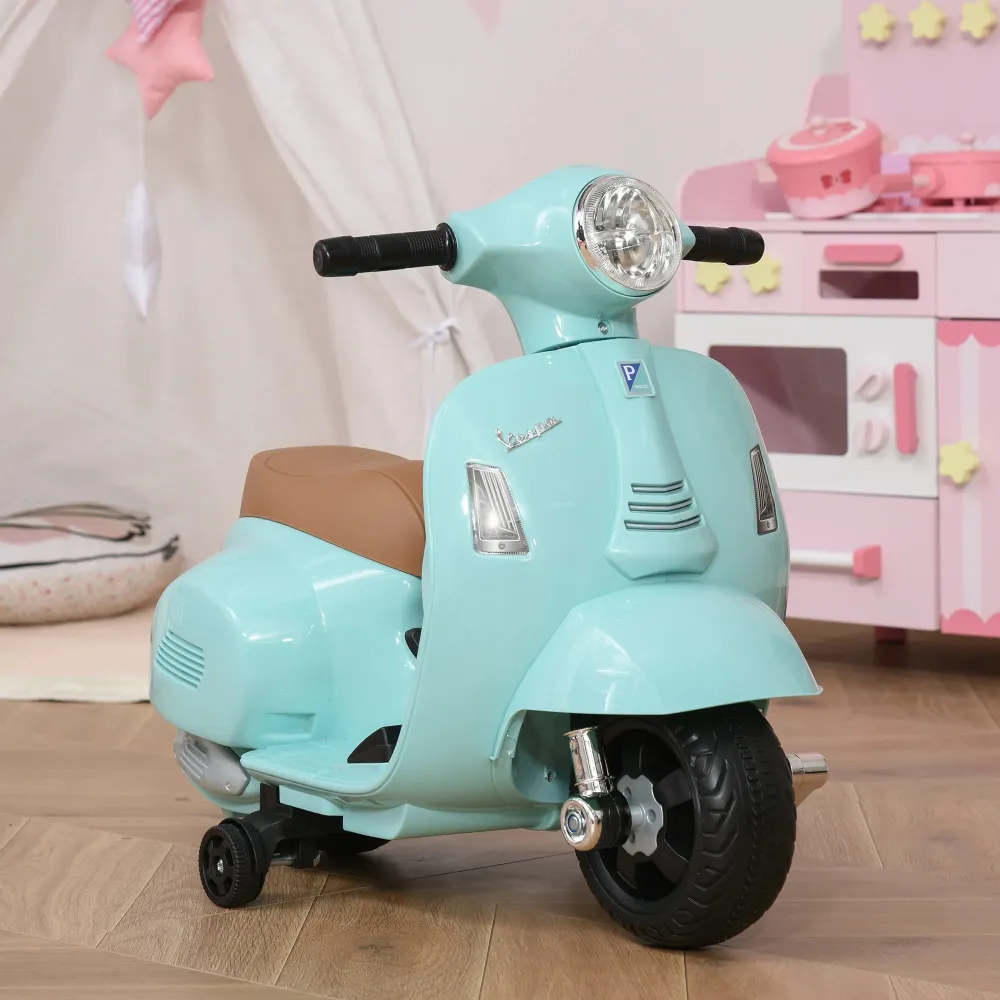 VESPA moto enfant véhicule électrique 18-36 mois 3 km/h lumière LED son PP plastique métal vert 66,5x38x52cm