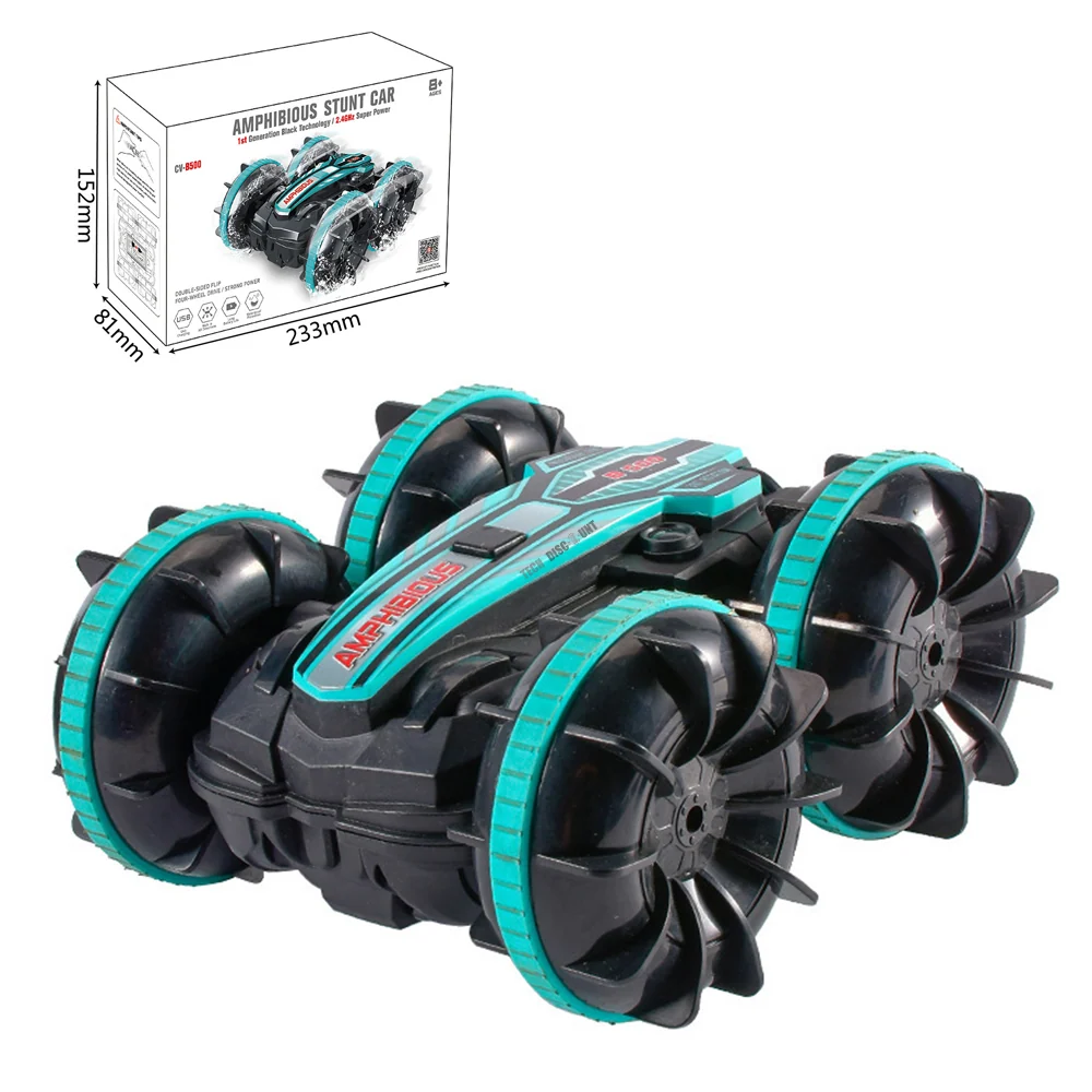 Voiture RC cascadeuse 1200mA Rotation de 360° pour les cascades Retournement de 180° sur les deux faces Terre et eau