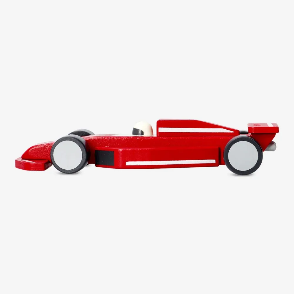 Voiture de course rouge en bois