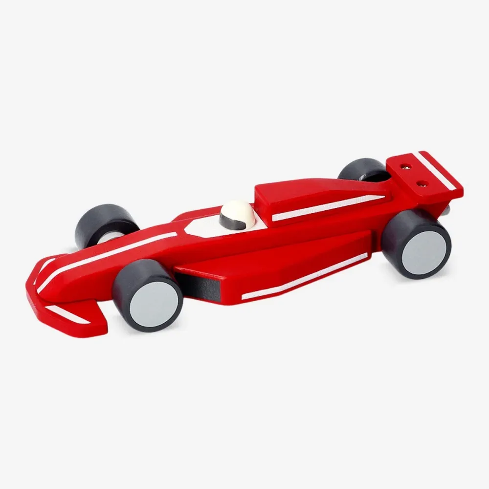 Voiture de course rouge en bois