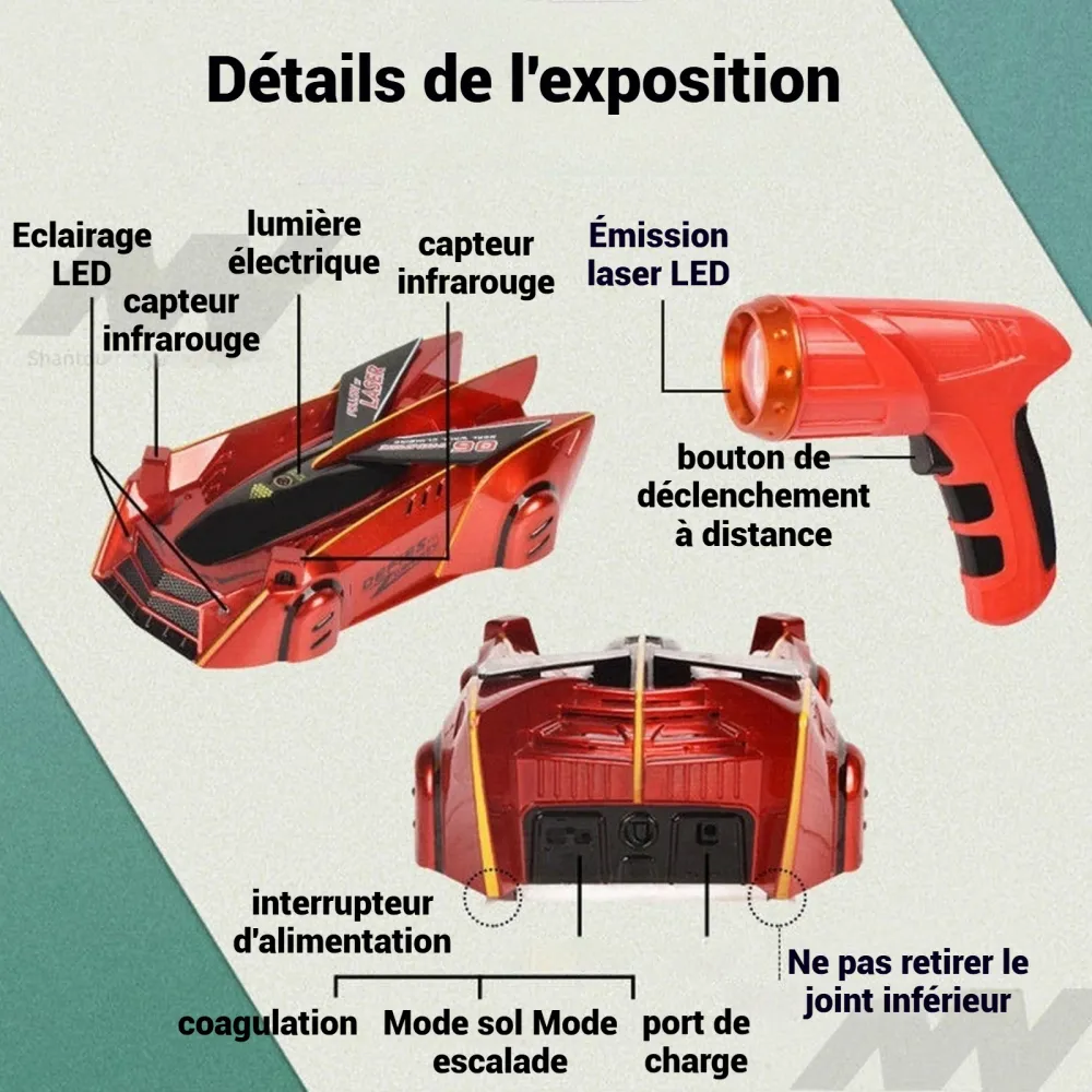 Voiture d'escalade murale Voiture télécommandée à gravité zéro Trois modes de conduite Voiture télécommandée roulant sur l...