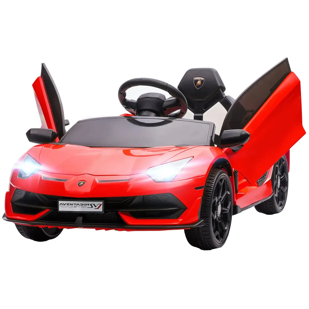 Voiture électrique pour enfants, sous licence Lamborghini Aventador, portes battantes, musique, klaxon, pour 3-5 ans, rouge