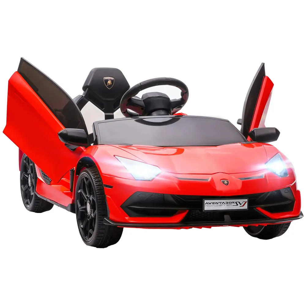 Voiture électrique pour enfants, sous licence Lamborghini Aventador, portes battantes, musique, klaxon, pour 3-5 ans, rouge