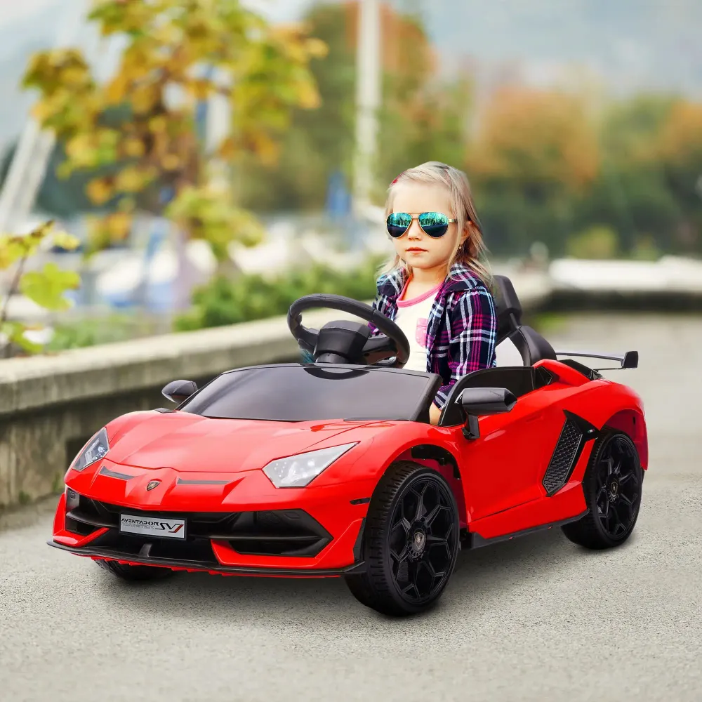 Voiture électrique pour enfants, sous licence Lamborghini Aventador, portes battantes, musique, klaxon, pour 3-5 ans, rouge