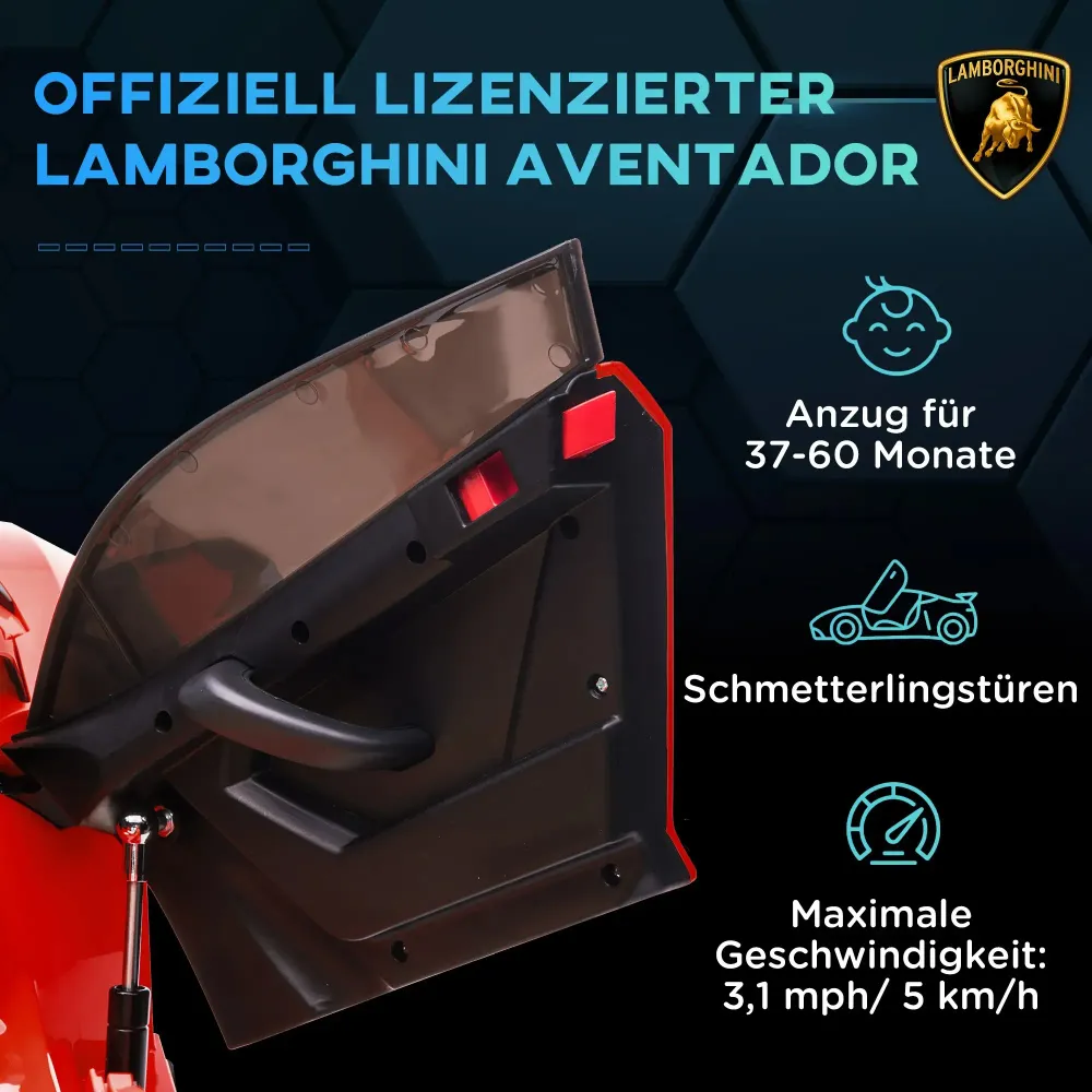Voiture électrique pour enfants, sous licence Lamborghini Aventador, portes battantes, musique, klaxon, pour 3-5 ans, rouge