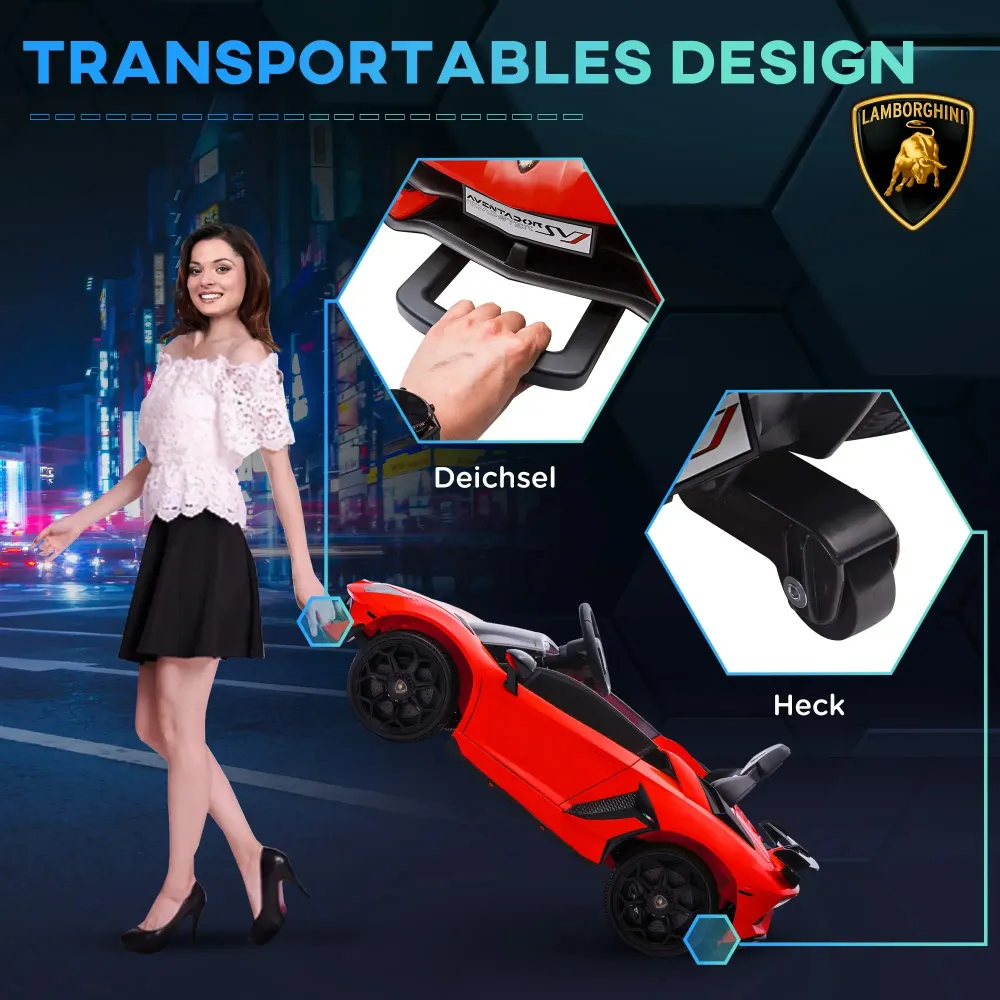 Voiture électrique pour enfants, sous licence Lamborghini Aventador, portes battantes, musique, klaxon, pour 3-5 ans, rouge