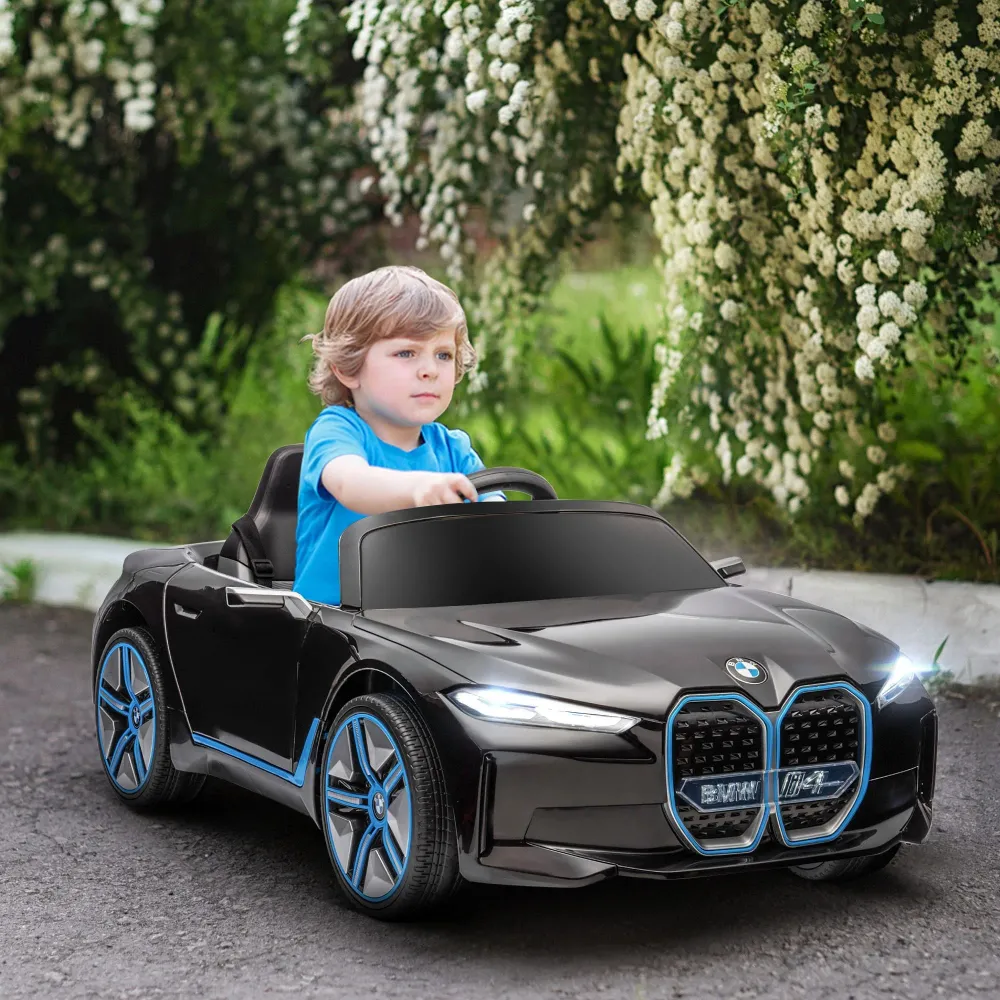 Voiture pour enfants, batterie rechargeable, 3-5 km/h, avec télécommande, lecteur multimédia, noire