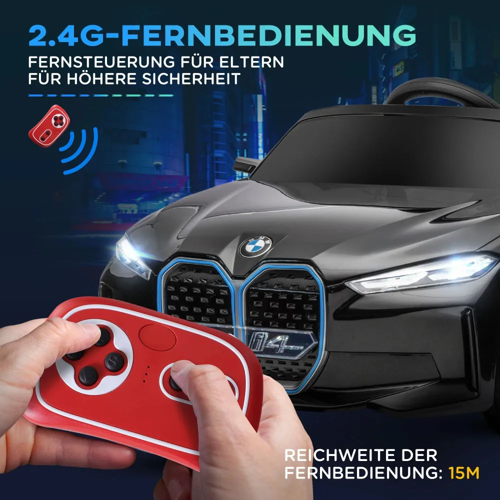 Voiture pour enfants, batterie rechargeable, 3-5 km/h, avec télécommande, lecteur multimédia, noire
