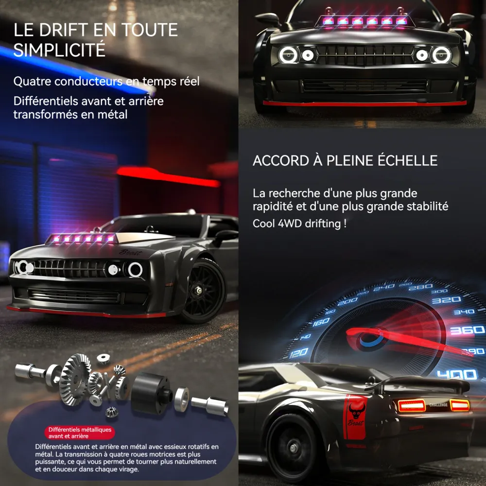 Voiture télécommandée 1:16 1500mAh voiture télécommandée grande vitesse quatre roues motrices télécommande à vitesse varia...