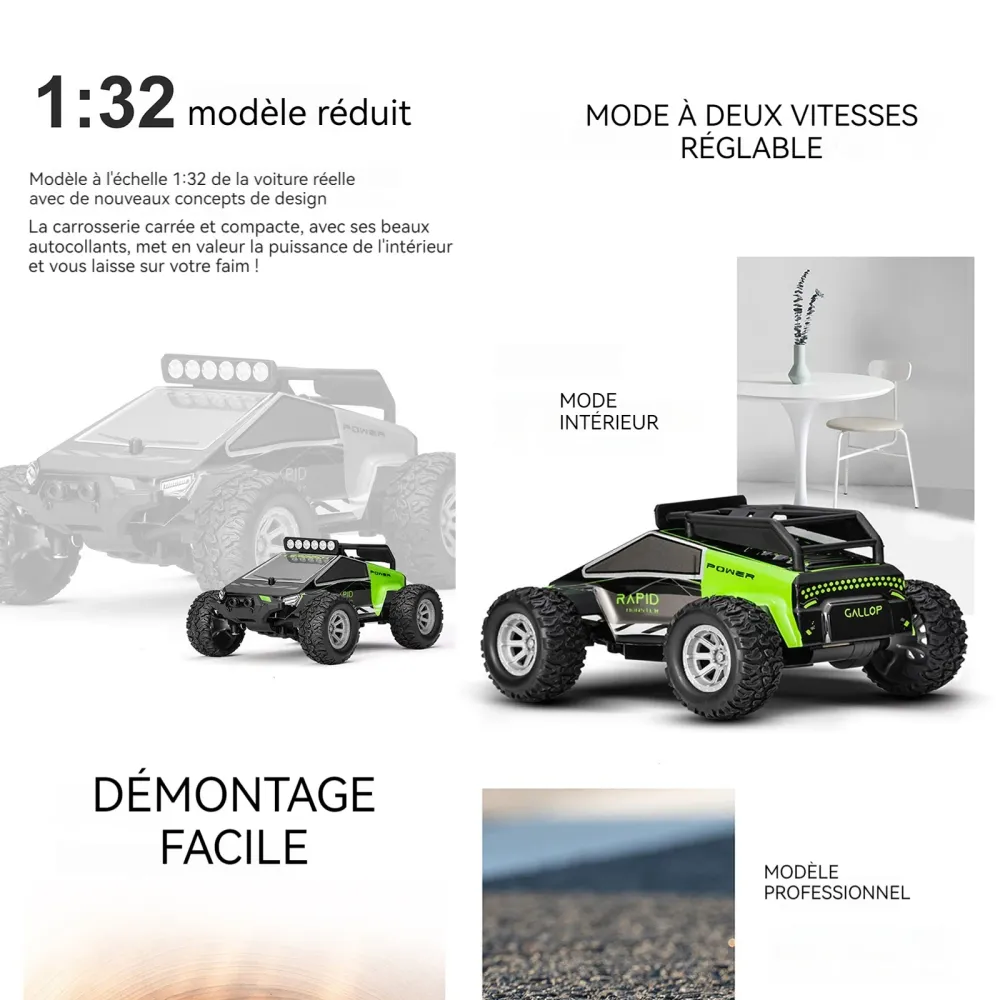 Voiture télécommandée 12x8,5x4cm voiture télécommandée 4WD RC à grande vitesse 1:32 toy double gear off-road vehicle vert...