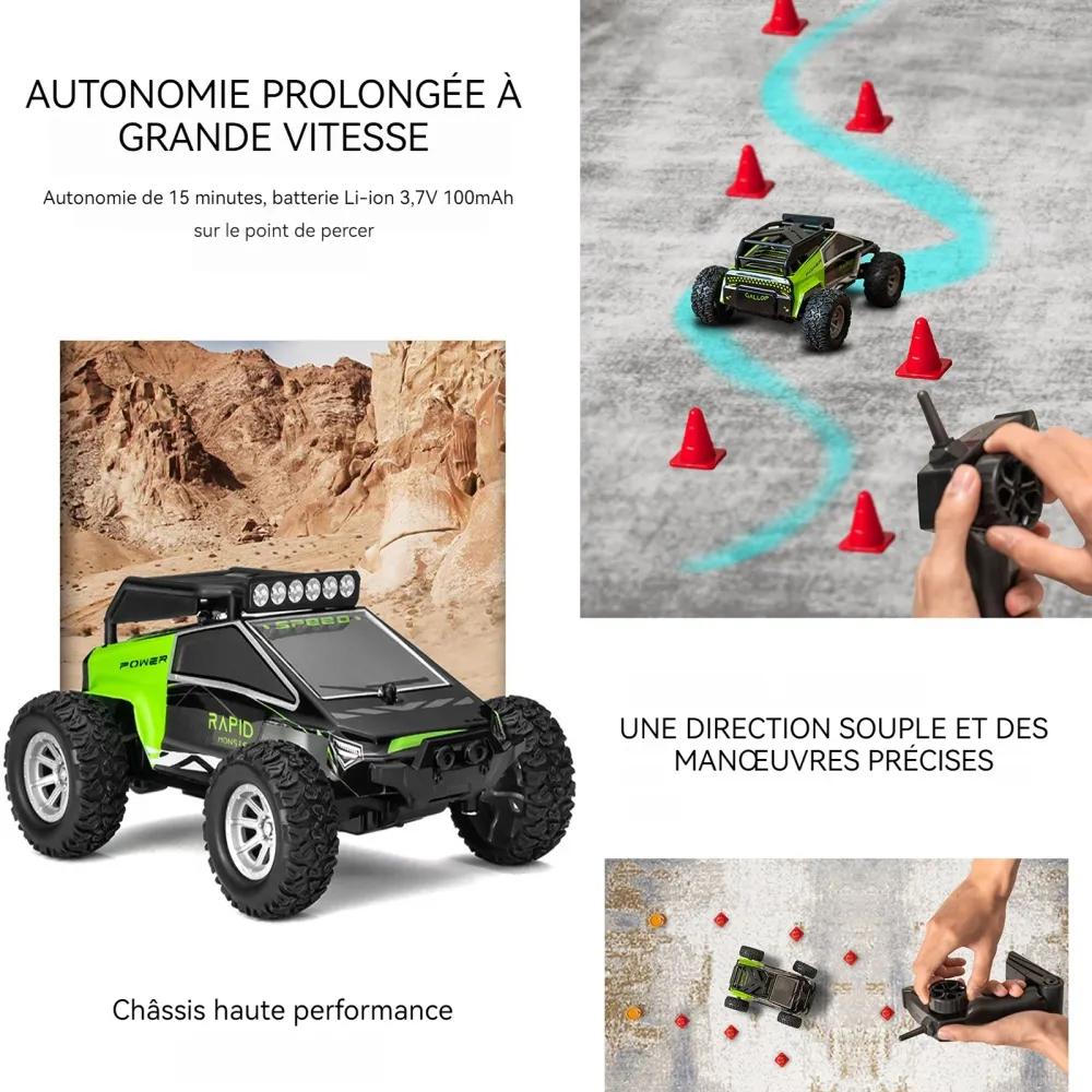 Voiture télécommandée 12x8,5x4cm voiture télécommandée 4WD RC à grande vitesse 1:32 toy double gear off-road vehicle vert...