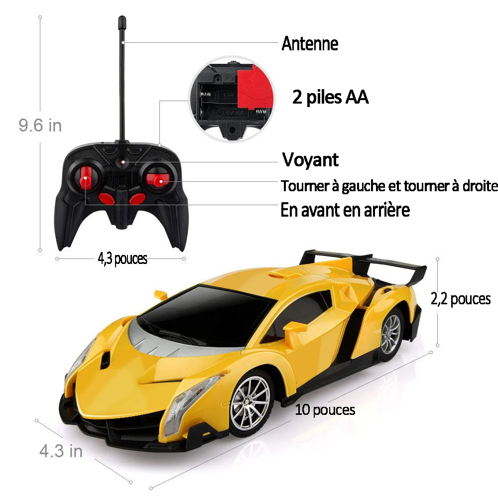 Voiture télécommandée pour enfants jaune